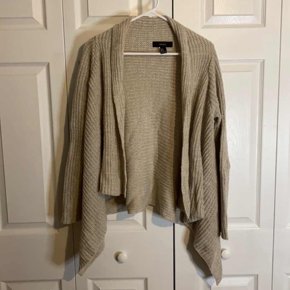Open-Front Cream Knit Women's Cardigan Sweater